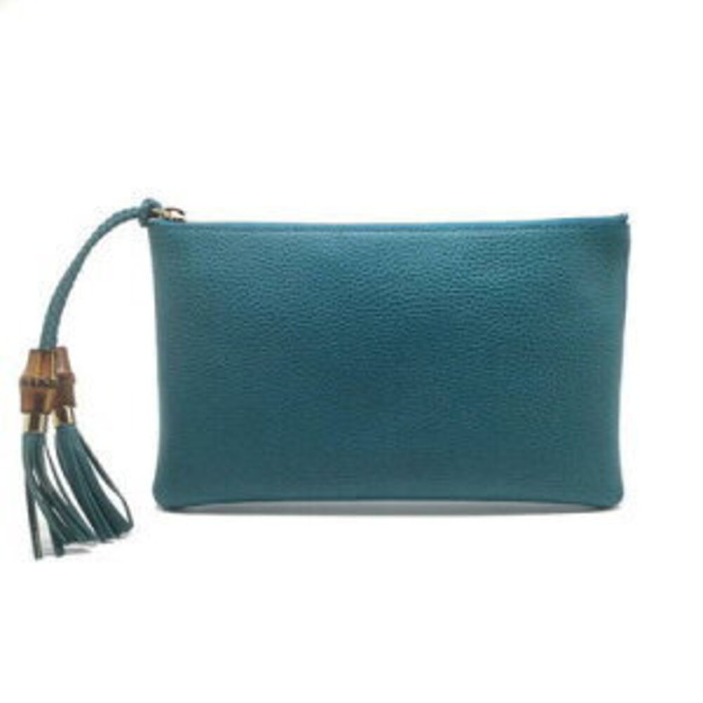 Gucci Bamboo Tassel Clutch Bag Leather Blue
